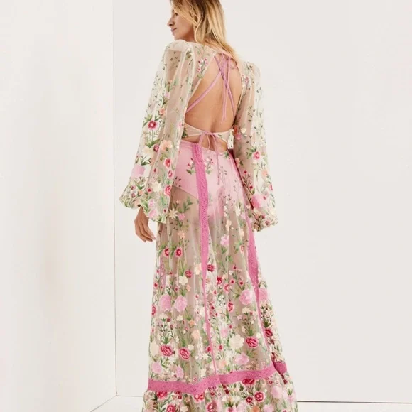 πΈ STUNNING For Love And Lemons π Pink Sheer Floral Maxi (worn less than 2 hours) - Picture 5 of 11